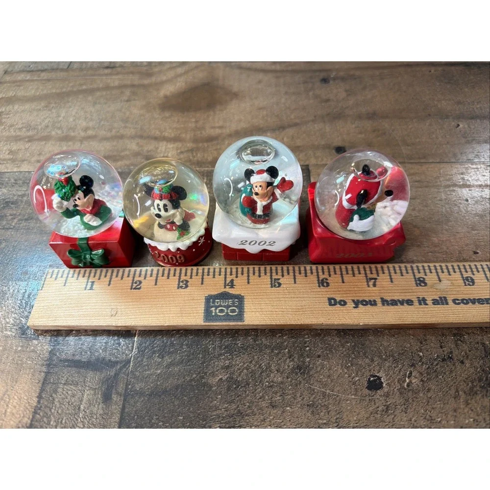 Lot of 4 Vintage Disney JCPenney Mickey Mouse Christmas Miniature Snow Globes